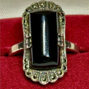 Judith Jack 925 Silver Black Onyx & Marcasite Ring Size 9 #896